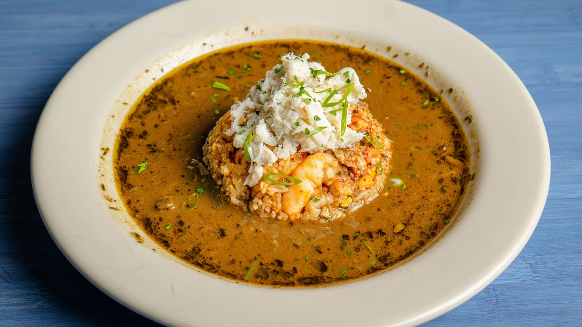 Dark roux. Real Louisiana gumbo.