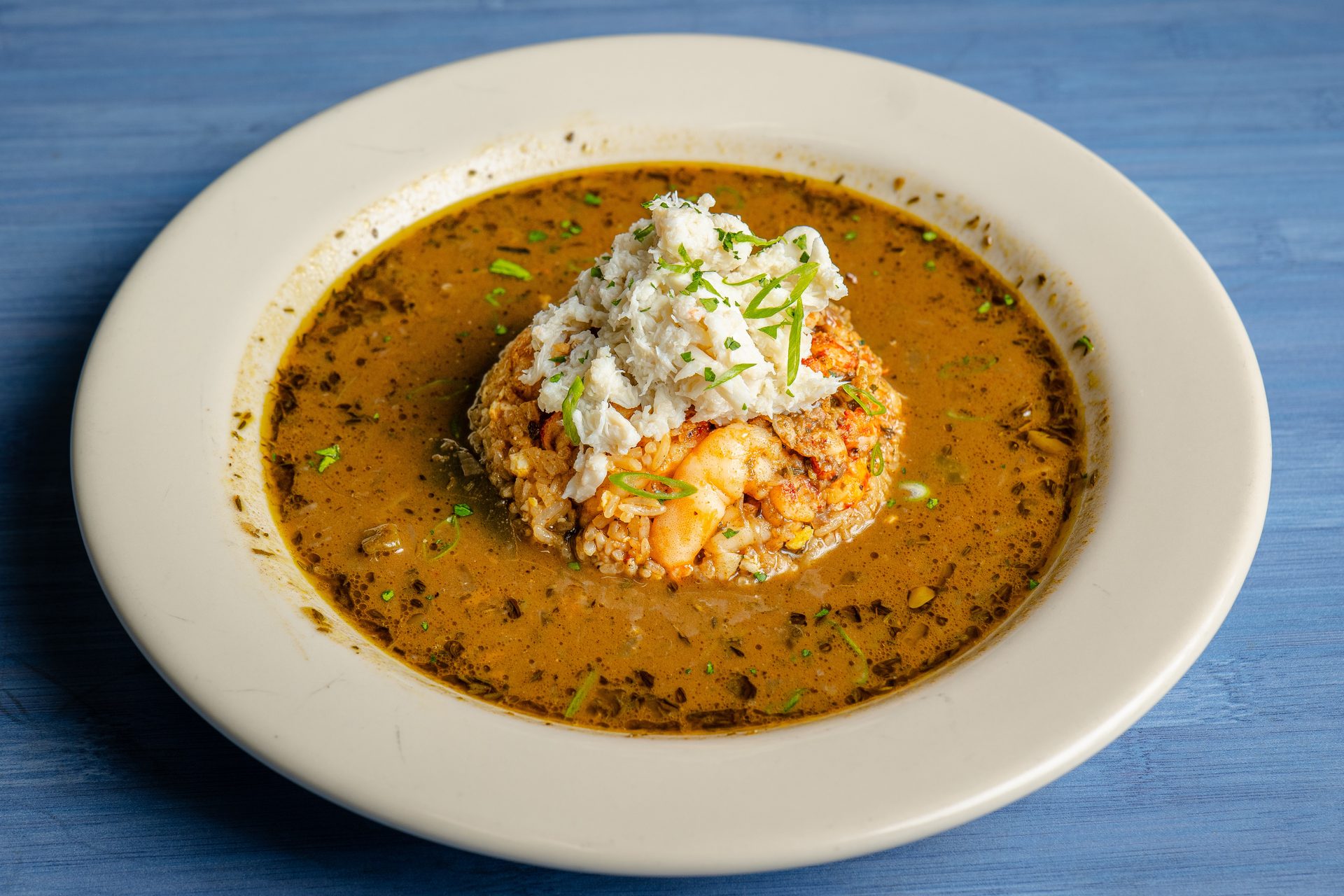 Dark roux. Real Louisiana gumbo.